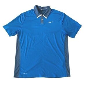 Nike Tiger Woods Collection Dri-Fit Polo Shirt Size L Blue Snap button